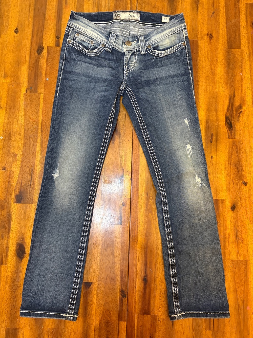 Buckle BKE Stella Jeans Womens 25 Thick Stitch Faded Distressed Stretch Blue